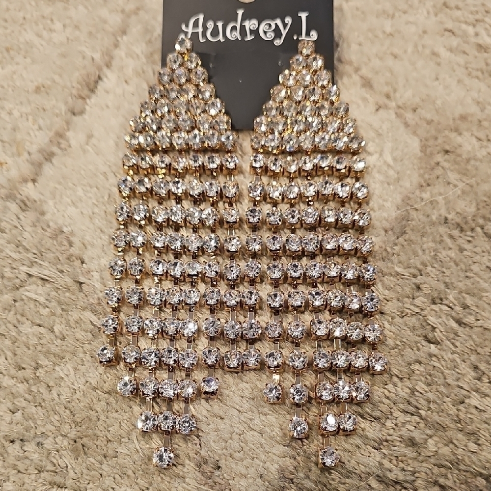 Audrey Gold and Rhinestone Chandelier Earrings